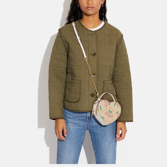 COACH Heart Crossbody In Signature Canvas With Heart Cherry Print NEW - Picture 2 of 14
